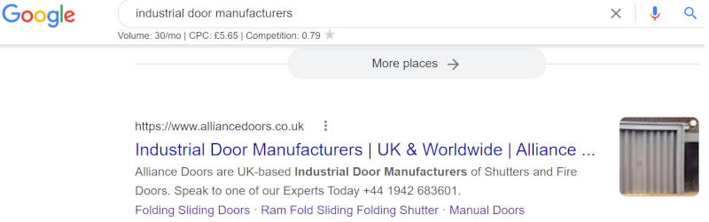 SEO results for Alliance Doors - Industrial Door Manufacurers in Manchester